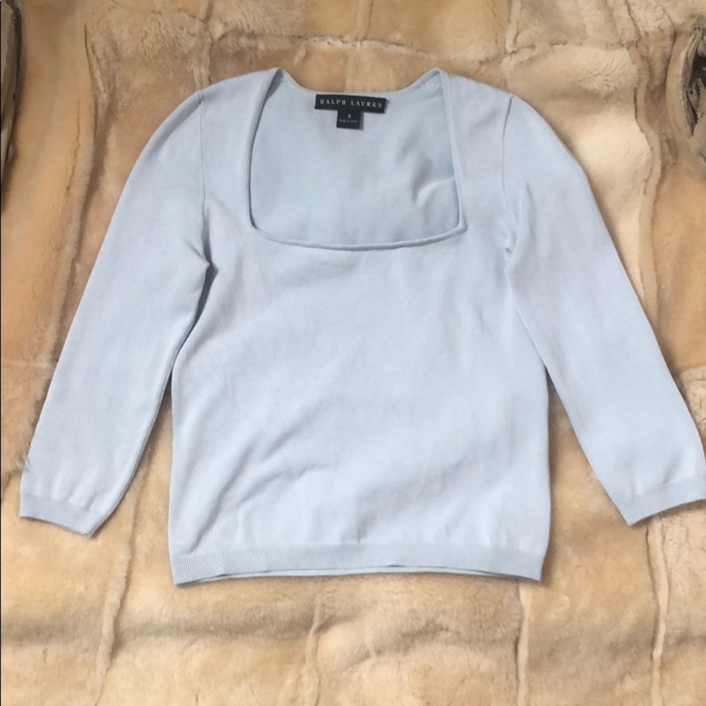 Ralph Lauren Blue Label Powder Blue Silk Blend Top